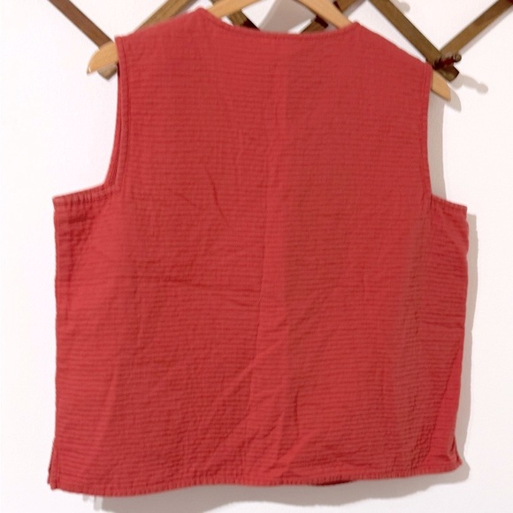 Eileen Fisher Quilted Cotton Sleeveless Button Down Coral Women's sz Large - Picture 5 of 5